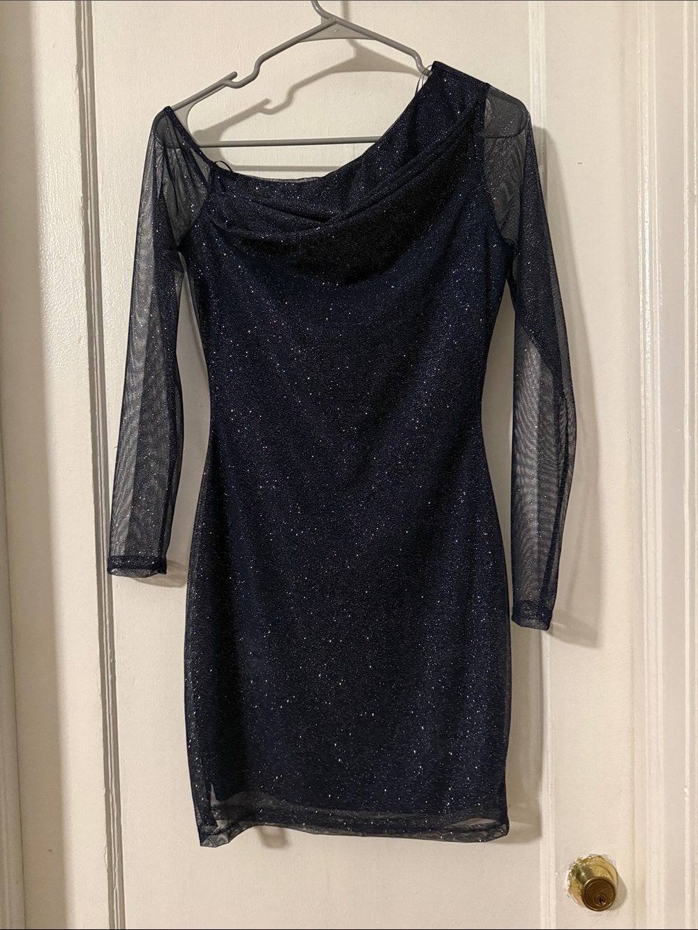 Windsor Navy Sparkle Mesh Long-Sleeve Bodycon Dress